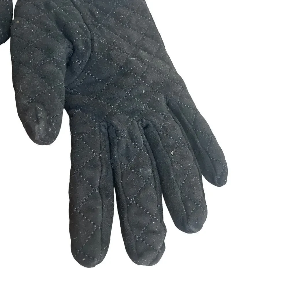 COACH Black Suede Quilted Women’s Gloves w Cashmere Lining